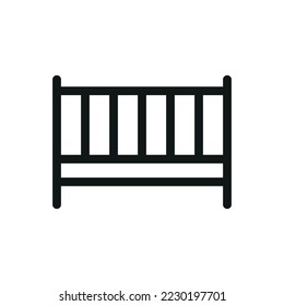 Baby bed isolated vector icon, baby furniture outline vector icon with editable stroke