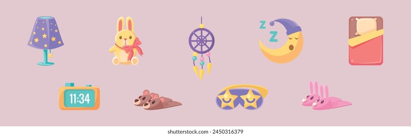 Bebé Dormitorio y Dormitorio Objeto y Elementos Conjunto de Vector