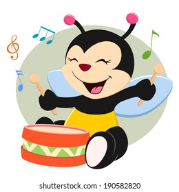 Baby Bee Beating Floor Drum Musical Stock Vector Royalty Free