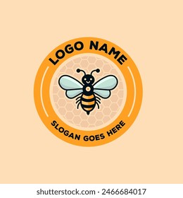 Baby Bee Logo Design. Circular Honey Bee Logo Template for Beekeeping and Honey Business