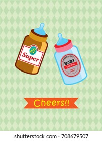 baby beer milk bottle cheers greeting vector