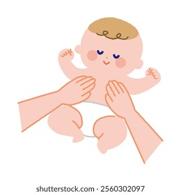 Baby being massaged with a comfortable expression.