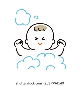 Baby being washed in the bath.