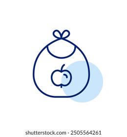 Baby bib with apple on it. Feeding young children healthy food. Pixel perfect, editable stroke icon