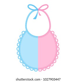 Baby bib in blue and pink colors isolated on white background. Vector illustration of baby feeding supplies.