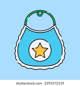 Baby Bib Flat design style, blue bib with a star emblem, representing baby feeding essentials, perfect for baby store promotions, food-related designs, and childcare graphics.