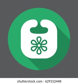 Baby bib flat icon. Round colorful button, circular vector sign with long shadow effect. Flat style design