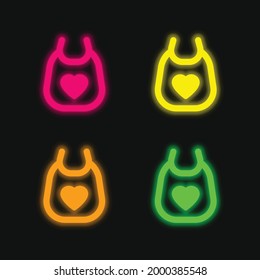 Baby Bib four color glowing neon vector icon