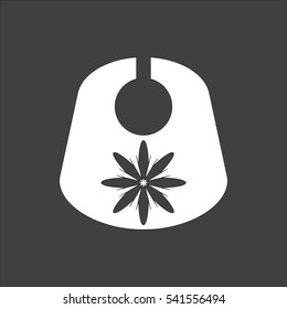 Baby bib icon flat. Vector white illustration isolated on black background. Flat symbol