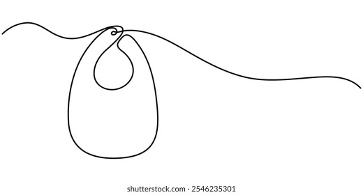 Icono de línea de babero de bebé, babero de bebé continuo de una línea de dibujo, Baby Bib Plantilla Outline, babero abierto Outline Baby Icon, tarjetas de ropa. Ilustración vectorial de línea continua, arte de línea continua.