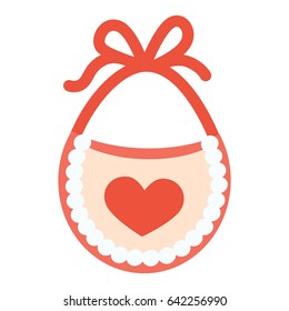 Baby bib with red heart vector illustration isolated on white