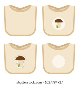 Baby bib set with stickers isolated on white background. Vector illustration of baby feeding supplies.