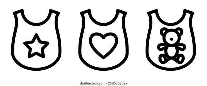Baby bib vector icon with different designs. Editable stroke.