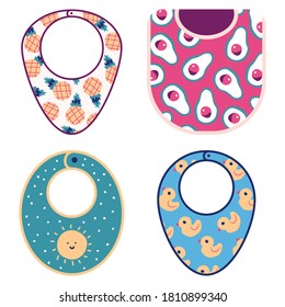 Baby bibs vector cartoon set isolated on a white background.
