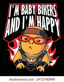 Baby bikers Vintage Parody Cartoon Illustration