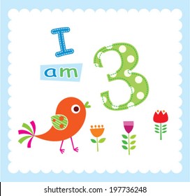 baby bird i am 3 years old announcement card