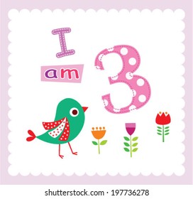baby bird i am 3 years old announcement card