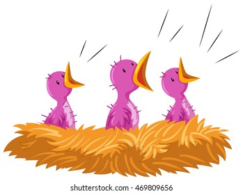 Baby birds crying in the nest illustration