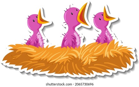 Baby birds in the nest cartoon  illustration