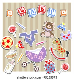 Baby Birth Greeting Card with Different Elements vector illustration