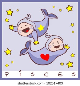 baby birth greeting card with star sign pisces. rasterized version also available in portfolio
