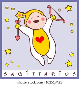 baby birth greeting card with star sign sagittarius. rasterized version also available in portfolio