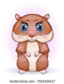 Baby birthday card, boy or girl, brown hamster with bright eyes or guinea pig. baby shower hamster