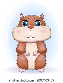 Baby birthday card, boy or girl, brown hamster with bright eyes or guinea pig. baby shower hamster