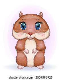 Baby birthday card, boy or girl, brown hamster with bright eyes or guinea pig. baby shower hamster