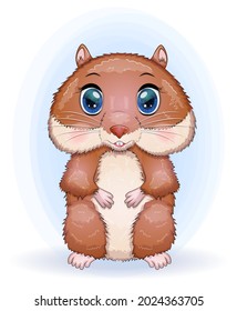 Baby birthday card, boy or girl, brown hamster with bright eyes or guinea pig. baby shower hamster