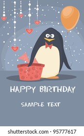 baby birthday card with a cute penguin