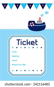 baby birthday invitation ticket with boat ship vector
