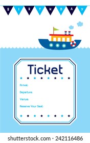baby birthday invitation ticket with boat ship vector