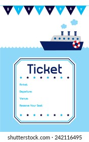 baby birthday invitation ticket with boat ship vector