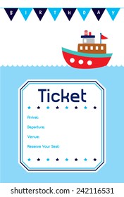 baby birthday invitation ticket with boat ship vector