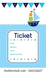 baby birthday invitation ticket with boat ship vector
