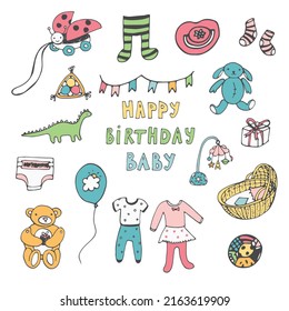 Baby birthday vector illustrations set