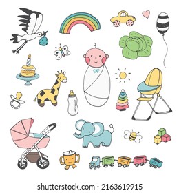 Baby birthday vector illustrations set