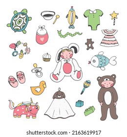 Baby birthday vector illustrations set