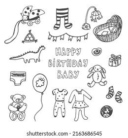 Baby birthday vector illustrations set