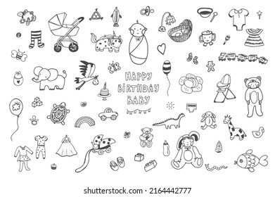 Baby birthday vector illustrations set