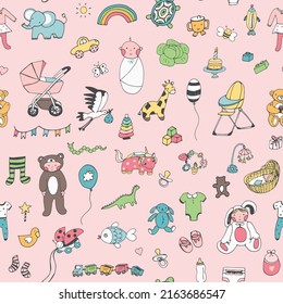 Baby birthday vector seamless pattern