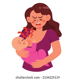 Baby biting during breastfeeding vector