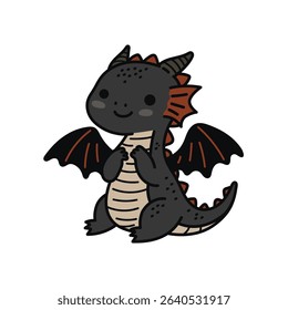 Baby Black Dragon Vector Illustration Kids Dragon Cute Image Vector, Cartoon Baby Dragon Vector Image.