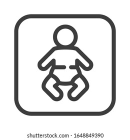 Baby black line icon. Changing diapers sign. Public navigation. Pictogram for web page, mobile app, promo. UI UX GUI design element. Editable stroke.