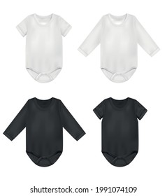 Baby black and white bodysuit realistic set isolated vector illustration