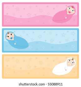 Baby in a blanket horizontal banners with copy space for your own text.