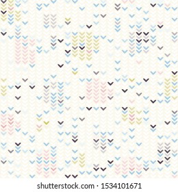 Baby Blanket Knit Stitch Seamless Pattern. Homespun Pastel Color Handicraft Background. For Woolen Fabric, Cute Gender Neutral Textile, Variegated Yarn Melange Scandi All Over Print. Vector Eps 10 