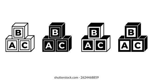 Baby Blocks Icon Alphabet Cubes Stack Illustration Black and White Color Vector Design