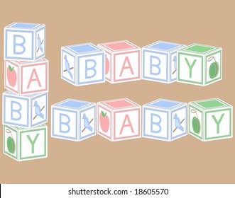 Baby blocks in pastel colors.